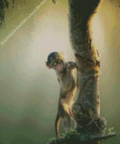 Baby Baboon In Tree Diamond Painting