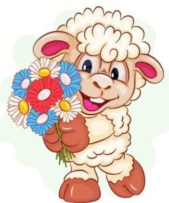 Cartoon Sheep And Flowers Diamond Painting