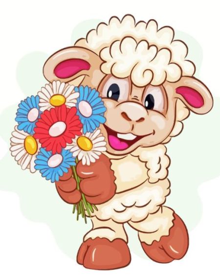 Cartoon Sheep And Flowers Diamond Painting