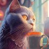 Cat With Tea Art Diamond Painting