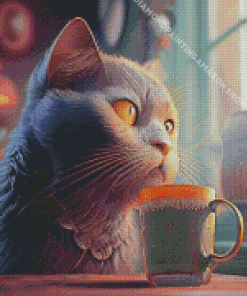 Cat With Tea Art Diamond Painting