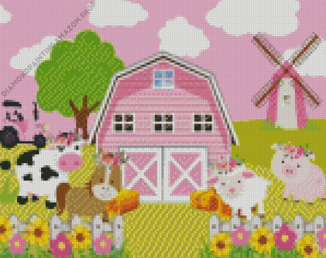 Pink Barn Diamond Painting