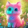 Adorable Blue Pink Cat Diamond Painting