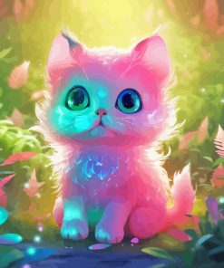 Adorable Blue Pink Cat Diamond Painting