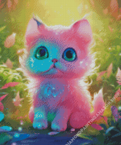 Adorable Blue Pink Cat Diamond Painting