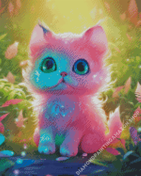 Adorable Blue Pink Cat Diamond Painting