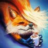 Fox with coffee Cup Diamond Paintings