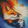 Fox with coffee Cup Diamond Paintings