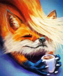 Fox with coffee Cup Diamond Paintings