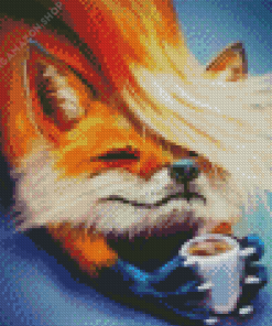 Fox with coffee Cup Diamond Paintings