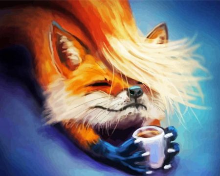 Fox with coffee Cup Diamond Paintings