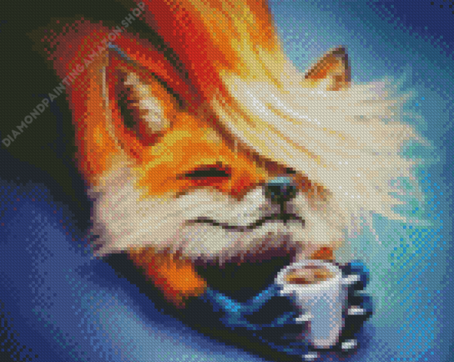 Fox with coffee Cup Diamond Paintings