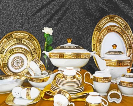 Gold and white crockery Diamond Paintings