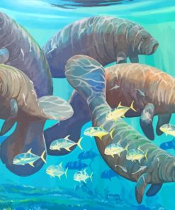 Manatees And Fish In Sea Diamond Paintings