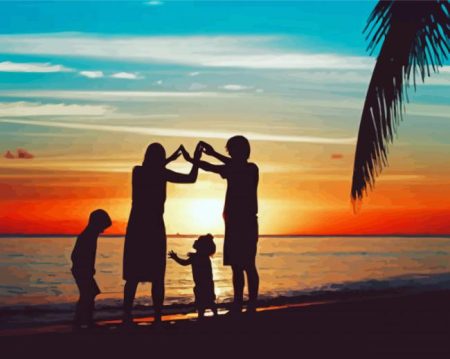 Family Beach Silhouette Diamond Paintings