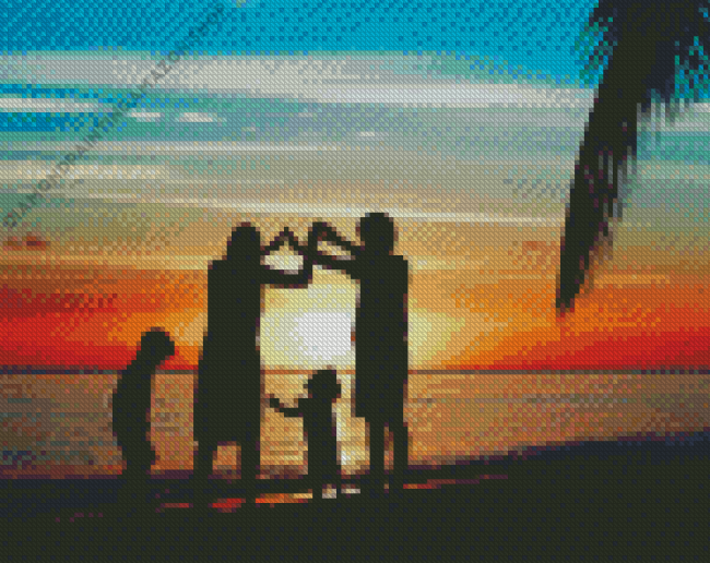 Family Beach Silhouette Diamond Paintings