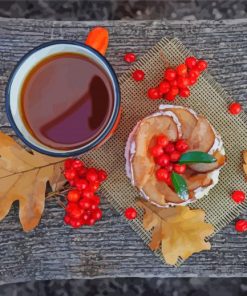 A Cake With Rowanberry And Coffee Diamond Painting