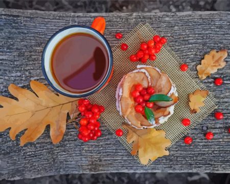A Cake With Rowanberry And Coffee Diamond Painting