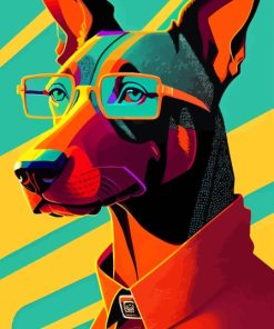 Abstract Dobermann With Glasses Diamond Painting