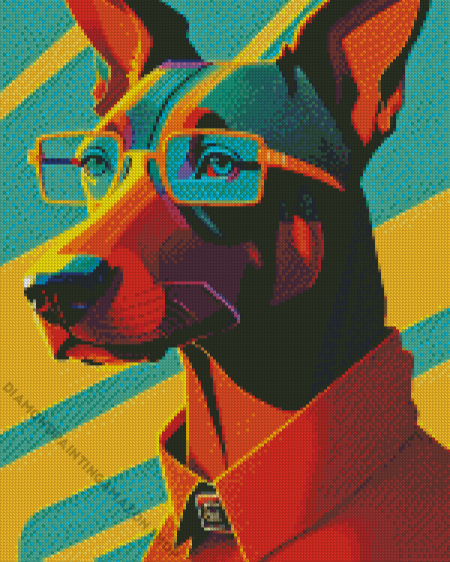 Abstract Dobermann With Glasses Diamond Painting