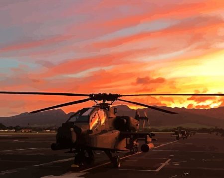Apache Helicopter Sunset Diamond Painting
