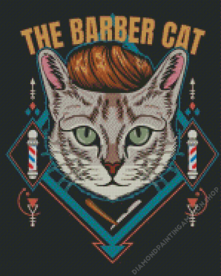 Barber Cat Illustration Diamond Painting