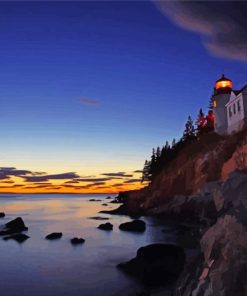 Bass Harbor Lighthouse Dawn Diamond Painting