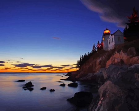 Bass Harbor Lighthouse Dawn Diamond Painting