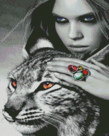 Black And White Woman And Jaguar Diamond Painting