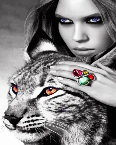 Black And White Woman And Jaguar Diamond Painting