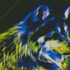 Blue Yellow Neon Wolf Diamond Painting