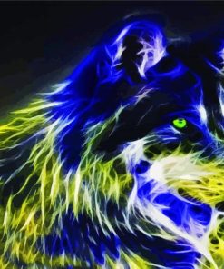 Blue Yellow Neon Wolf Diamond Painting