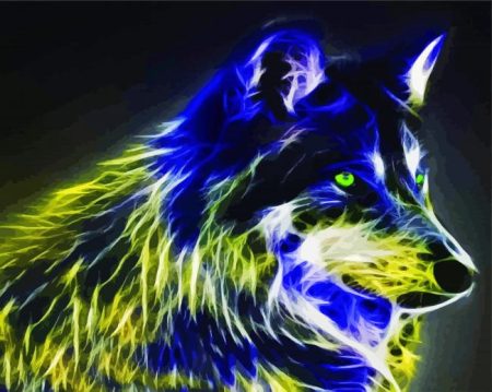 Blue Yellow Neon Wolf Diamond Painting