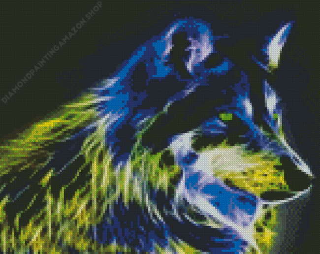 Blue Yellow Neon Wolf Diamond Painting