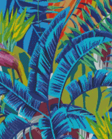Blue Banana Leaves Diamond Painting