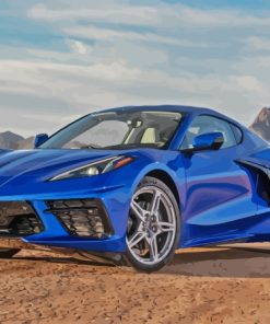 Blue Corvette Stingray In Desert Diamond Painting