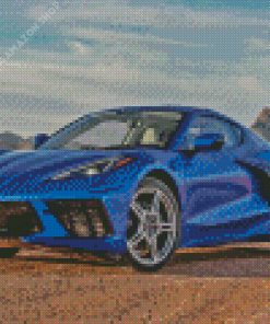 Blue Corvette Stingray In Desert Diamond Painting