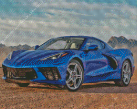 Blue Corvette Stingray In Desert Diamond Painting