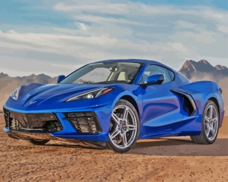 Blue Corvette Stingray In Desert Diamond Painting