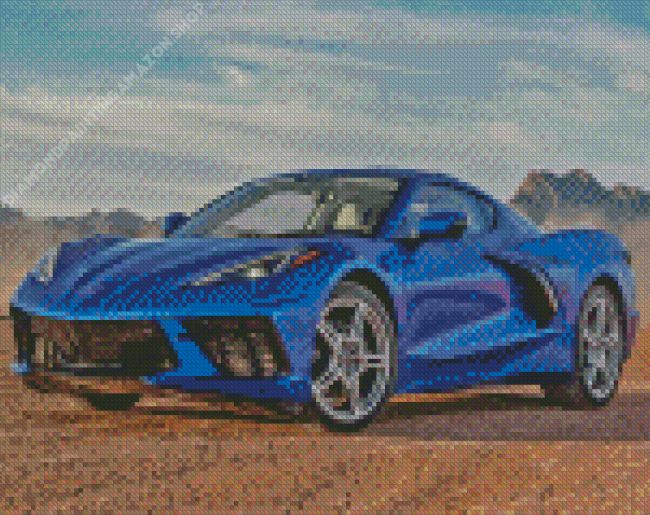 Blue Corvette Stingray In Desert Diamond Painting