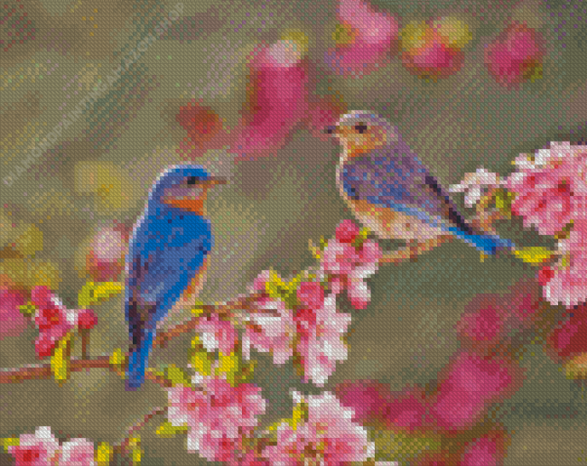 Bluebird On Flowering Tree Diamond Painting