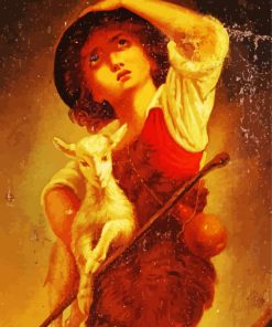 Boy With Goat And Hat Art Diamond Painting