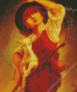 Boy With Goat And Hat Art Diamond Painting