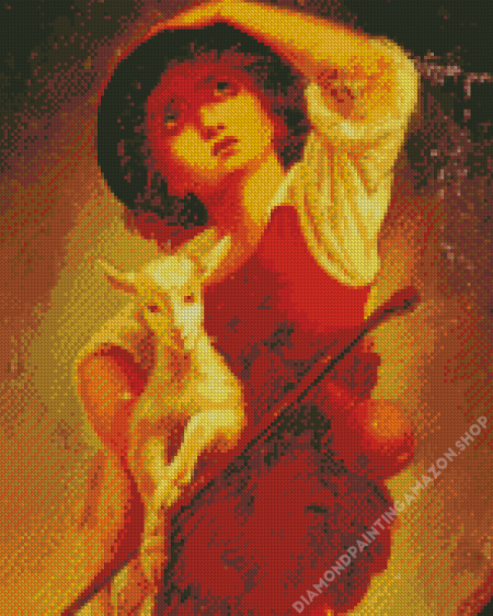 Boy With Goat And Hat Art Diamond Painting