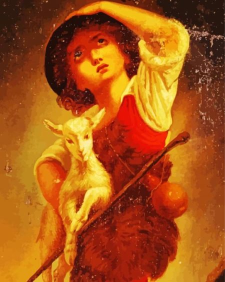 Boy With Goat And Hat Art Diamond Painting