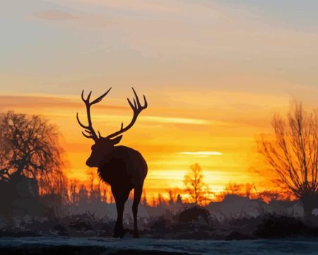 Bushy Park Deer Silhouette Diamond Painting