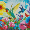 Butterflies And Hummingbirds On Flowers Diamond Painting