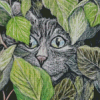 Cat Behind Leaves Art Diamond Painting