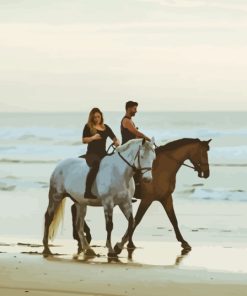 Couple Riding Horses At Beach Diamond Painting