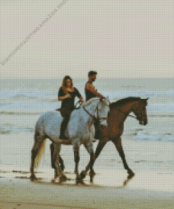 Couple Riding Horses At Beach Diamond Painting